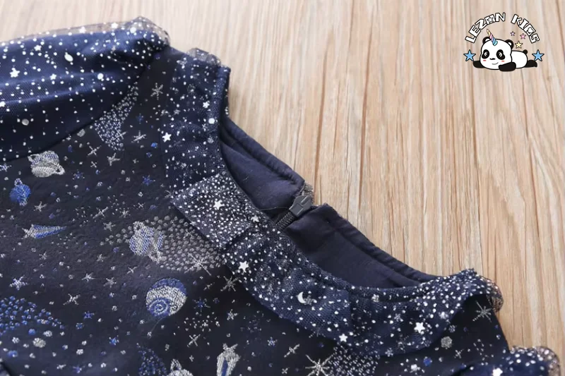 LEZONKIDS - Autumn Children's Gradient Puff Starry Skirt Long Sleeve Sequin Layered Princess Dress